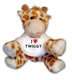Giraffe plush toy with I Love Twiggy T-Shirt