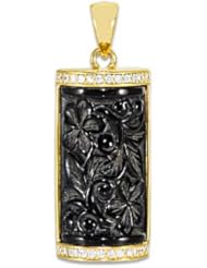 Black Coral Pendant with Diamonds in 14K Yellow Gold - 25mm