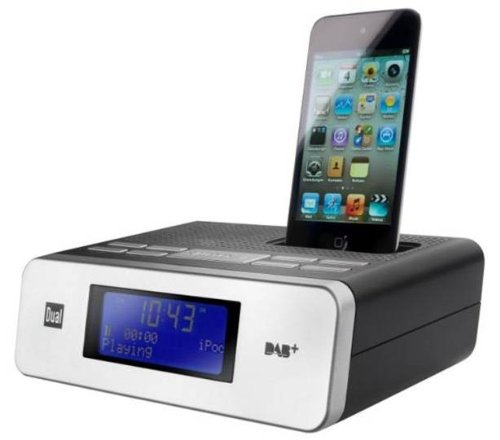 DGC GmbH Dual DAB CR 22 Digitalradio Wecker mit Docking f&uuml;r Apple iPod/iPhone (UKW/DAB+/DAB-Tuner, 2 Weckzeiten, Senderspeicher) silber