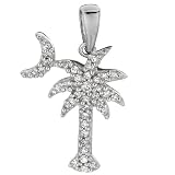 Sterling Silver Rhodium Plated CZ Palm Tree Charm With Moon - JewelryWeb