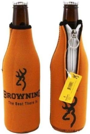 Browning Orange Bottle Zipper Koozie Cooler NEW B1