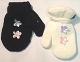 One Size Two Pairs of White and Black Magic Stress Gita Mittens for Infants Ages 0-12 Months Trimmed with Pearl Center Rosebuds