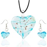 Baby Blue Heart Murano Glass Earrings Set