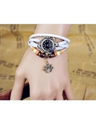 KANO BAK(TM) Fashion Weave Wrap Around Leather Retro Bracelet Woman Girl Man Royal King Crown Wrist Gift Watch White