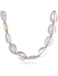 Sterling Silver Gold Plated Multi-Gemstone Faceted Oval Bead Necklace, 36"