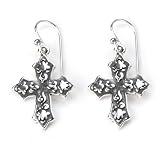 Barse Sterling Silver Reverse Relief Cross Earrings
