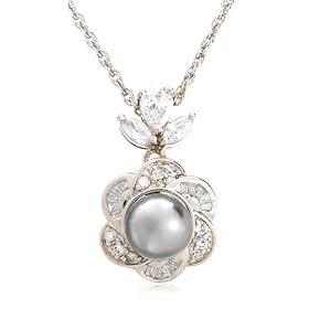 Cubic Zirconia and Glass Pearl Floral Pendant by Margot Townsend, 20"