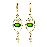 14K Gold Chrome Diopside, Diamond & Pearl Dunlop earrings, MADE IN AMERICA