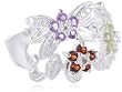 Sterling Silver Garnet, Amethyst and Peridot Flower Ring with Diamond-Accent