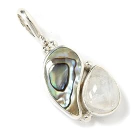 Sterling Silver Paua Shell & Moonstone Pendant by 