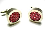 Pink Carbon Fiber Round Silver Cufflinks w/Gift Box