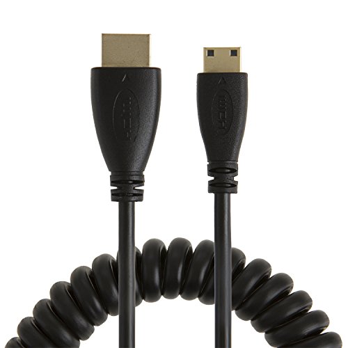 Mini HDMI to HDMI, CableCreation Coiled Mini-HDMI Male to HDMI Male Converter Adapter Cable, Support 3D, 1080P Resolution, 1~4 Feet/ Black