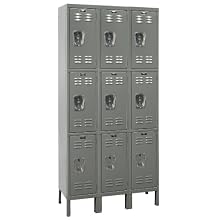 Hallowell U3228-3HG Hallowell Gray Steel Premium Wardrobe Locker, 3 Wide with 9 Opening, 3 Tier, 36" Width x 78" Height x 12" Depth, Knock Down