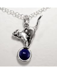 Playful Kitty Cat in Silver with Lapis Lazuli Made in America