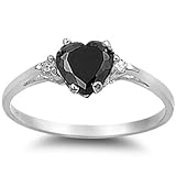 Black Onyx Heart & White Cubic Zirconia Ring Sizes 4-10