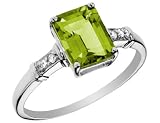 Peridot Gemstone and Diamond Ring in 14K White Gold