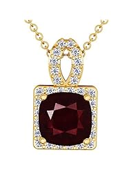 18K Yellow Gold Cushion Cut Ruby And Round Diamond Pendant
