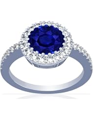 Platinum Round Cut Blue Sapphire Ring With Sidestones