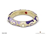 Lauren G Adams 18k Gold Plated Stackable Dark and Light Purple Enamel Flowers, CZs, and Pearl Ring Size 7