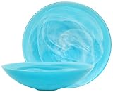 Colorful Recycled Art Glass Aqua Blue Large Saucer Bowl 14W 4H