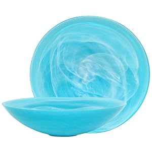 Colorful Recycled Art Glass Aqua Blue Large Saucer Bowl 14W 4H