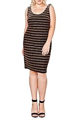 Plus Size Metallic/Nylon/Polyester/Spandex Striped Print Fall Bodycon Dress 