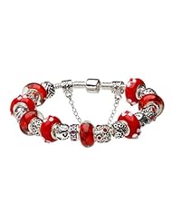 2013 New Arrivals Pandora European Style White Flower Red Murano Glass Beads Charm Beaded Complete Silver Plated Bracelets for Women Girls Jewelry