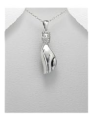Cat Pendant Necklace In 92.5 Sterling Silver