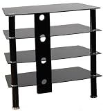 Lisbon Black Glass Chrome Hi Fi TV Unit Stand Modern - NEXT DAY DELIVERY