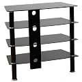 Lisbon Black Glass Chrome Hi Fi TV Unit Stand Modern - NEXT DAY DELIVERY
