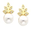 18K Yellow Gold White Akoya Pearl and Diamond Earrings