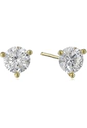 14K Yellow Gold Plated Sterling Silver Round Cubic Zirconia Martini-Set Stud Earrings (1 cttw)
