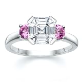 2.00 CT ASSCHER DIAMOND W ROUND PINK SAPPHIRE RING 18K