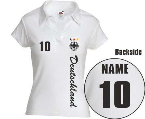 DEUTSCHLAND – Trikot Look Damen POLO SHIRT EM – NAME + NUMMER XS BIS XXL | WEIß |