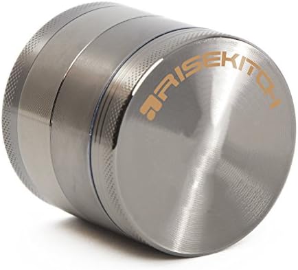 Risekitch 5-in-1 Best and Handy Herb Spice Tobacco Weed Marijuana Grinder 2.5 inch 4 piece with Pollen Catcher, Including Soft Cleaning Brush and velvet pouch (2.5 Inch, Silver)