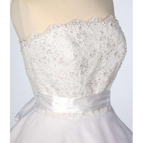 White Organza and Lace Strapless Wedding Gown