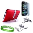 5 Item Bundle for Apple iPod Touch 3rd generation: includes Red Custom Case With Metal Kick Stand + Home/ Travel Charger + Car Charger + Screen Protector + Live*Laugh*Love WristBand!!!