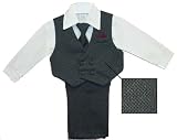 Toddler Boys Grey Tweed Style Dress Slacks Set , Lined Vest, Dress Shirt, Tweed Tie, 1T to 4T