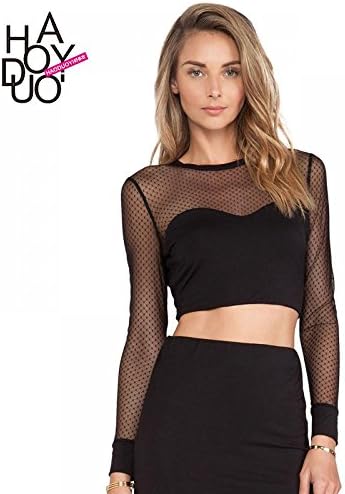 Hellojuncao Perspective Yarn Splicing Dew Hilum Coat Sexy Cross Backless Shirt