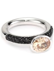 Giorgio Martello "Stackable Ring" in Sterling Silver with Rhodium and Champagne Pave and Champagne Cubic Zirconium Ring