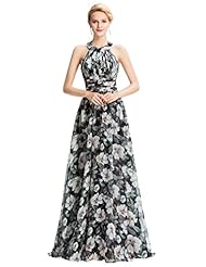 General Print Cocktail Floor Length Halter Chiffon/Satin Backless Pleated Ruched High-Neck Evening Dress/Homecoming Dress/Bridesmaid Dress/Pageant Dress/Prom Dress/Party Dress/Wedding Dress/Maxi Dress