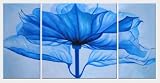 Beautiful Modern Blue Flower Oil Painting - 3 Canvas Set 24 x 48 inches