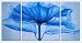 Beautiful Modern Blue Flower Oil Painting - 3 Canvas Set 24 x 48 inches