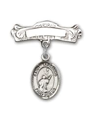 Sterling Silver Baby Badge with St. Tarcisius Charm and Arched Polished Badge Pin