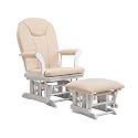 Kendall Sleigh Style Glider Rocker and Ottoman Value Set- White Finish with Beige Micro Fiber