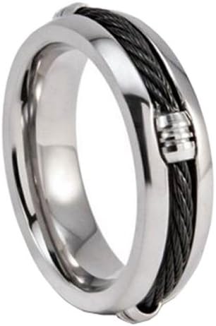 8MM Titanium Black Cable Inlay Men's Wedding Band Ring Size 7