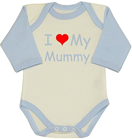 BabyPrem Baby I Love My Mummy Long Sleeved Bodysuit Vest 0-12 mths SKY 3-6