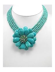 Flower Turquoise Necklace In 92.5 Sterling Silver