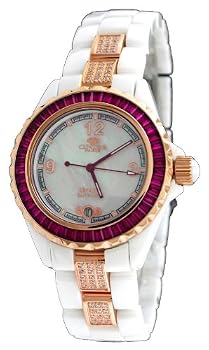 Oniss #ON8890-LRG Women's Rose Gold Trim Baguette Crystal White Ceramic Watch