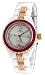 Oniss #ON8890-LRG Women's Rose Gold Trim Baguette Crystal White Ceramic Watch